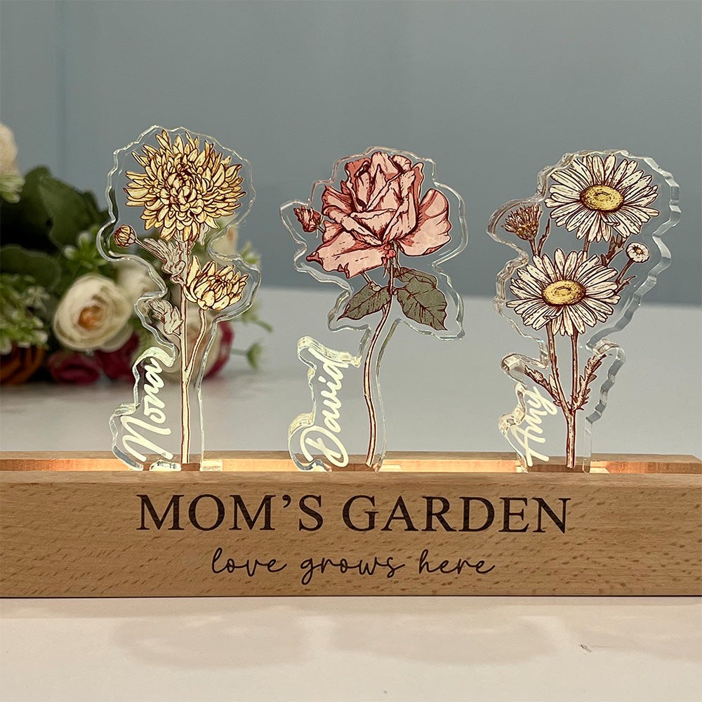 Custom Birth Flower Night Light with Kids Names Mother's Day Gift