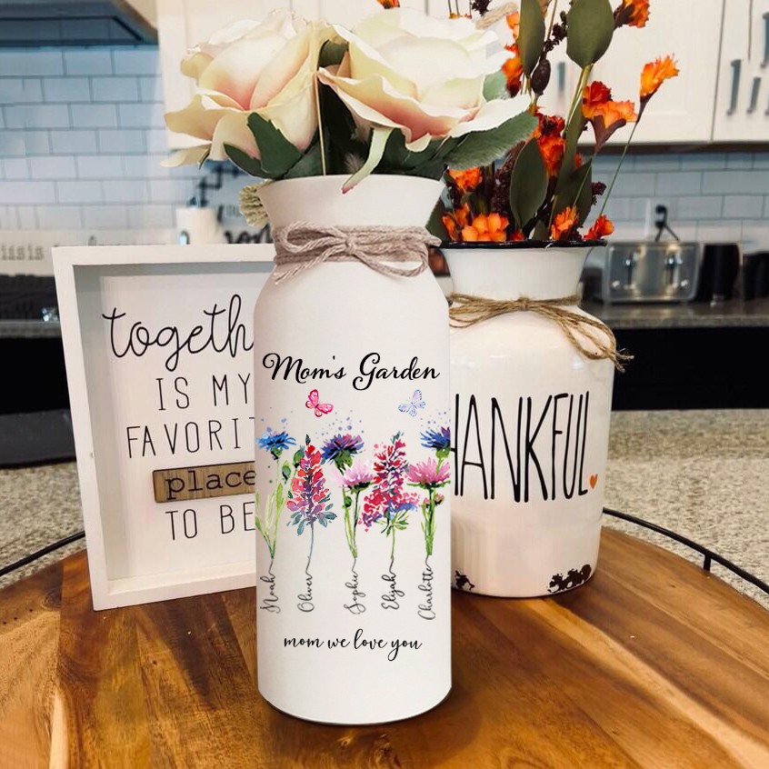 Custom Grandma's Garden Vase With Grandkids Names Birth Month Flower Vase