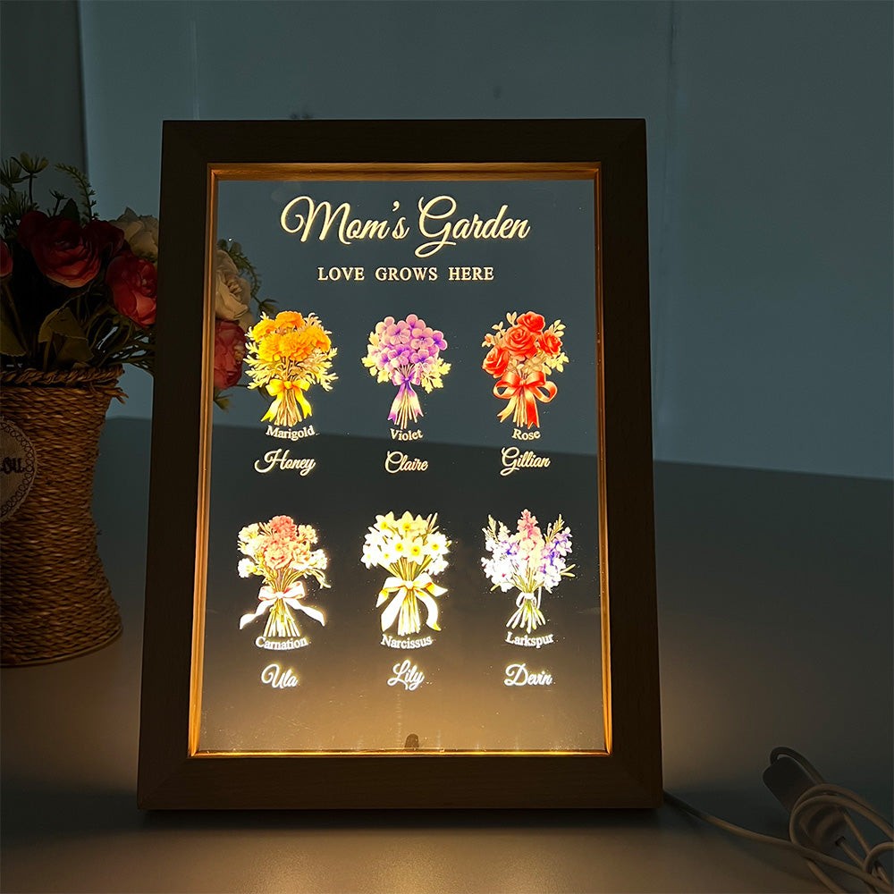 Custom Birth Flower Night Light with Kids Names Mother's Day Gift