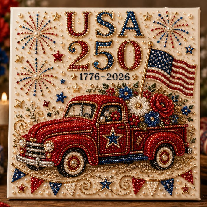 USA 250th Anniversary DIY Pearl Painting Kit,Patriotic 3D Wall Art,Beginner-Friendly