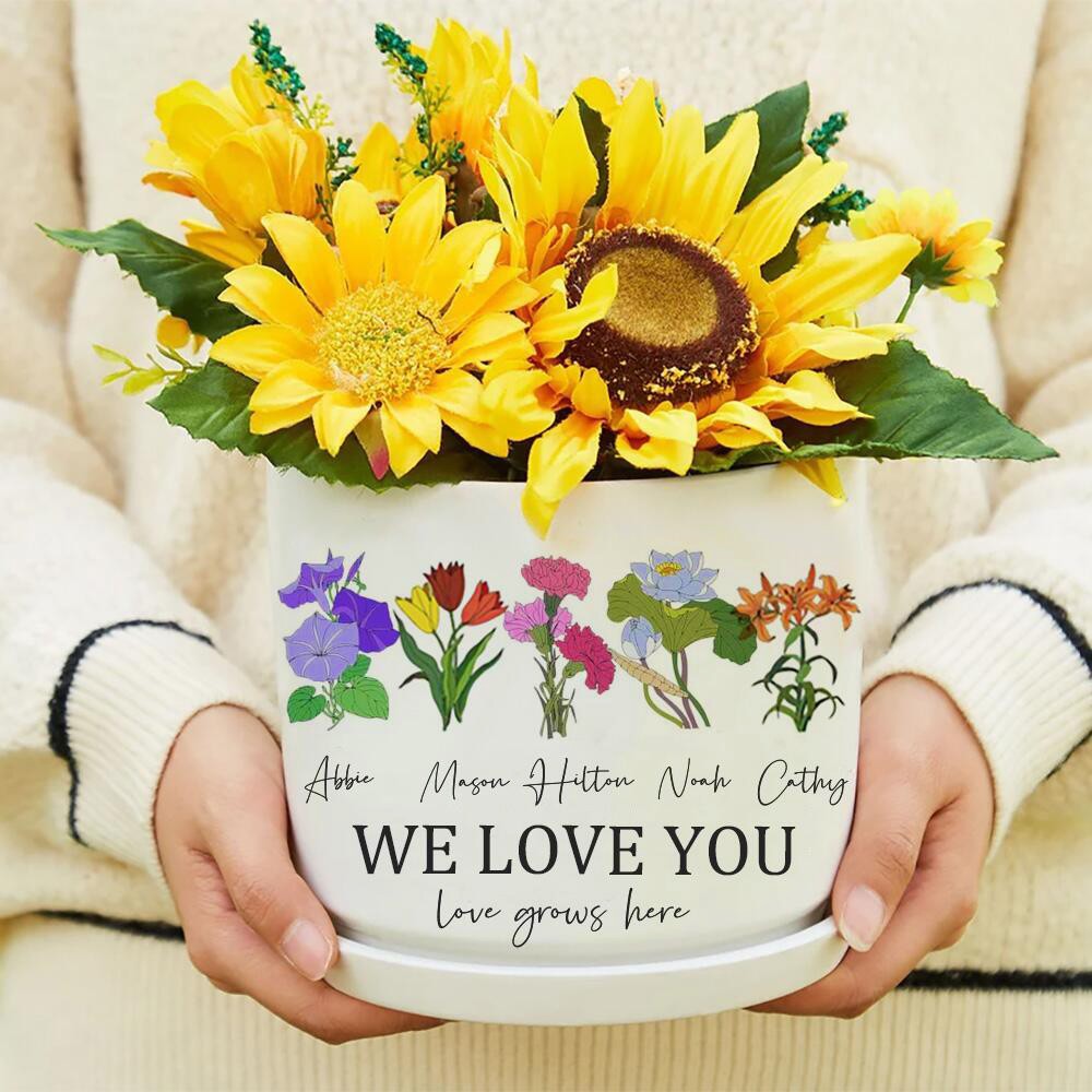 HOT SALE❗❗Personalized Grandma's Garden Outdoor Flower Pot With Grandkids Name and Birth Flower For Mother's Day