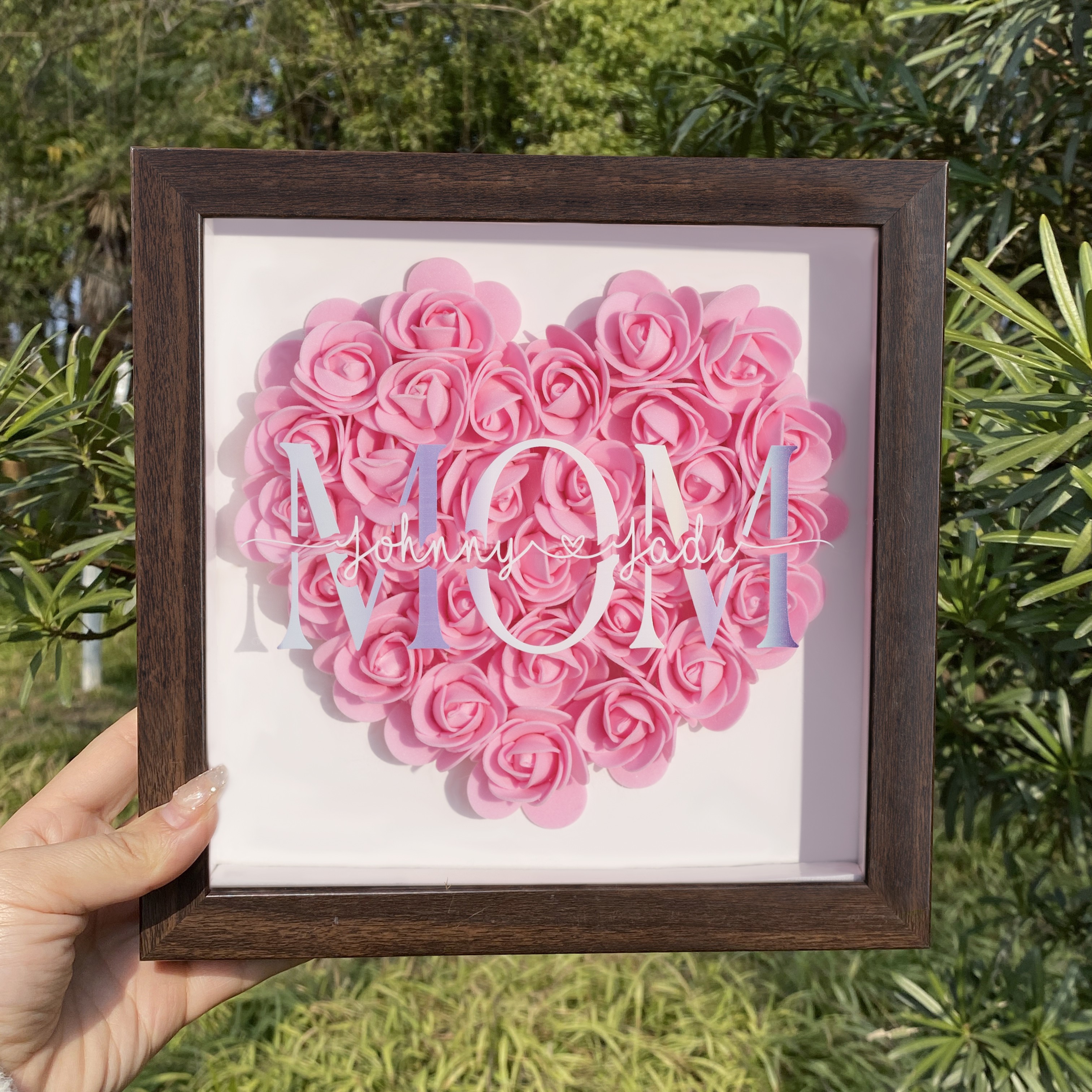 Mom Heart Shaped Monogram Flower Shadow Box Gift For Mothers