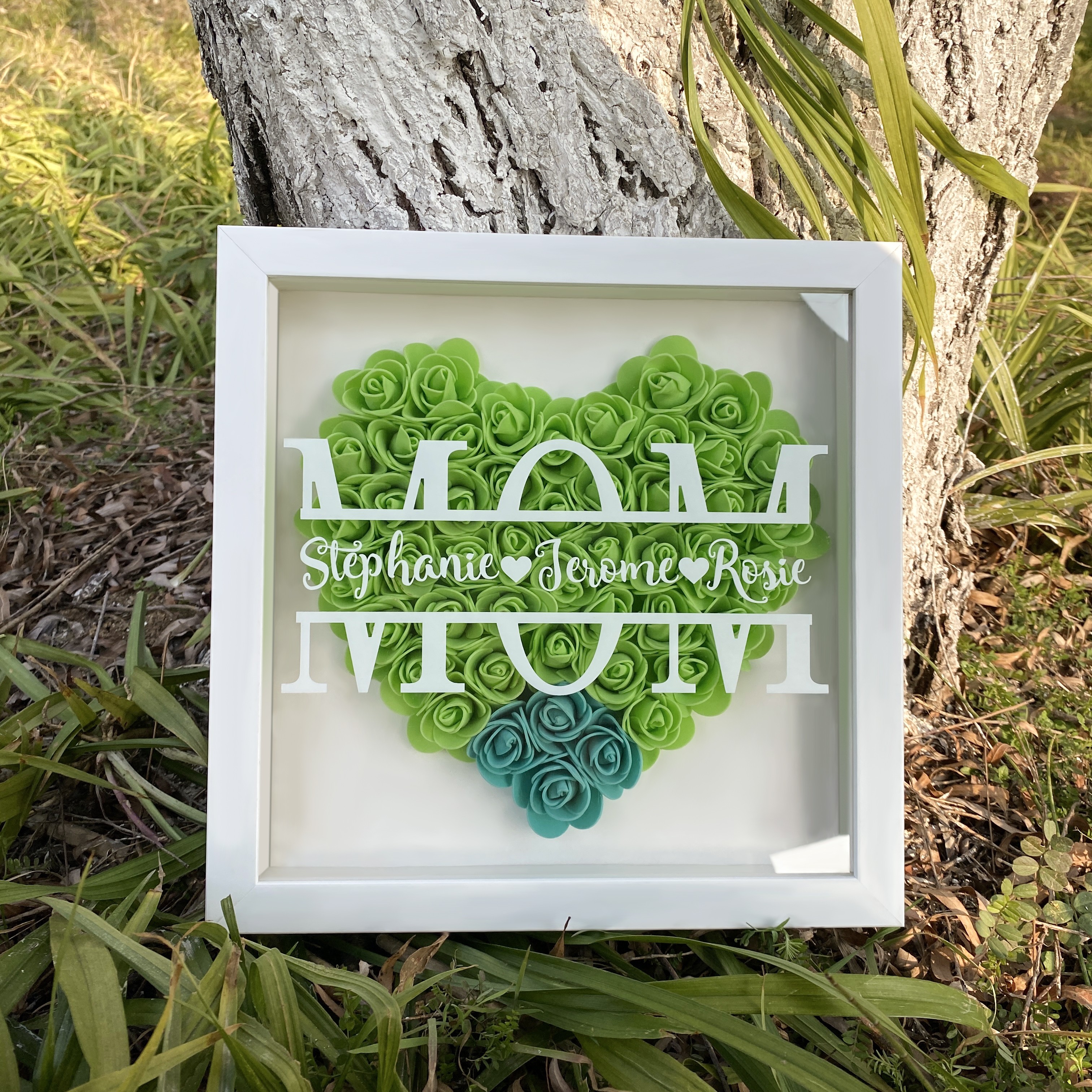 Mom Heart Shaped Monogram Flower Shadow Box Gift For Mothers