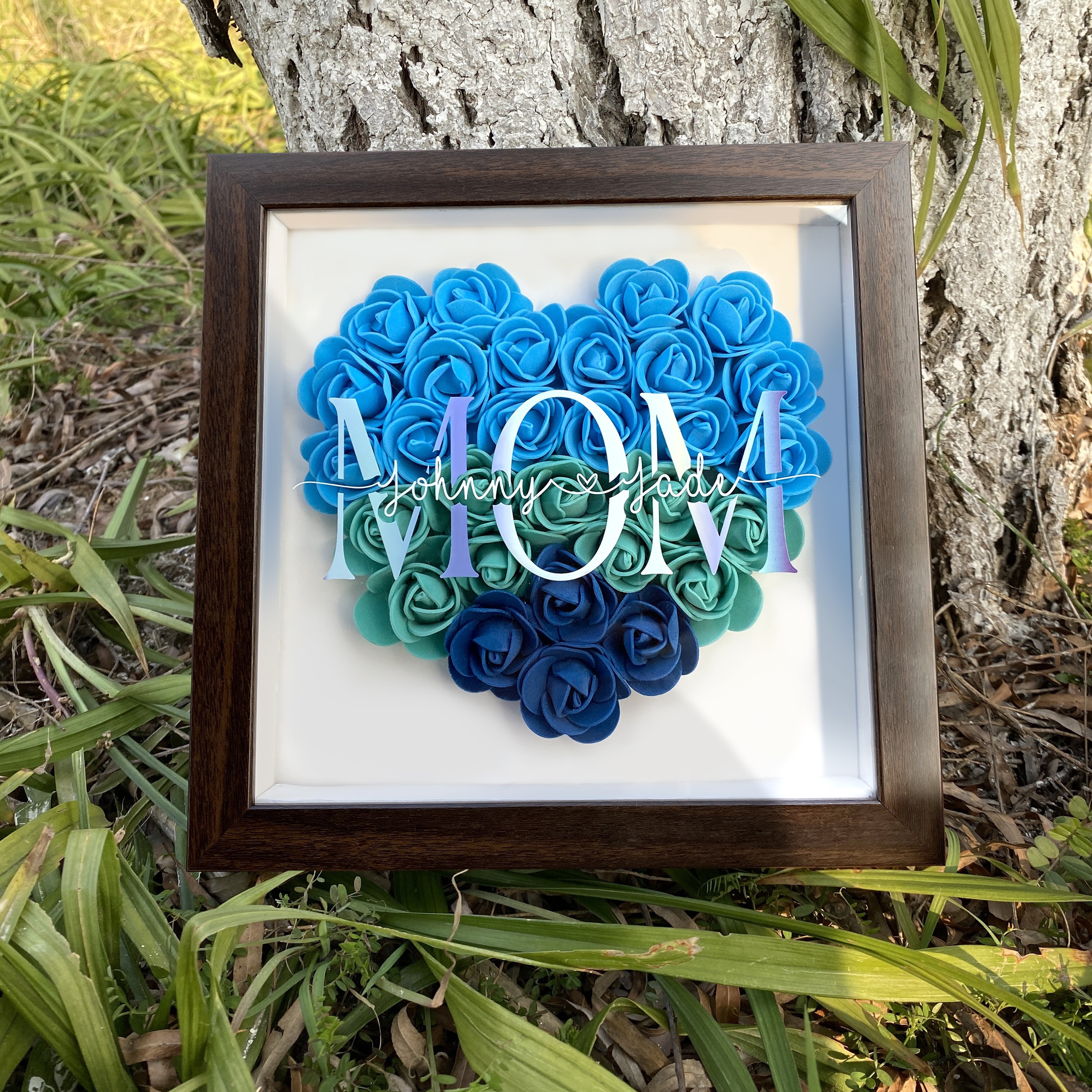 Mom Heart Shaped Monogram Flower Shadow Box Gift For Mothers