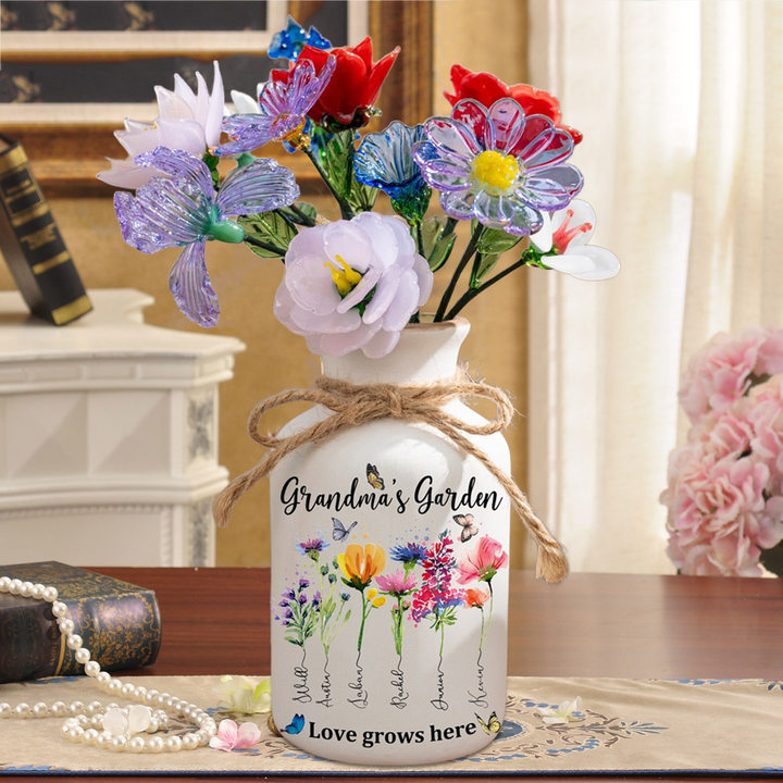 Personalized Mom's Garden Birth Flower Vase With Kids Name For Mother's Day Gift