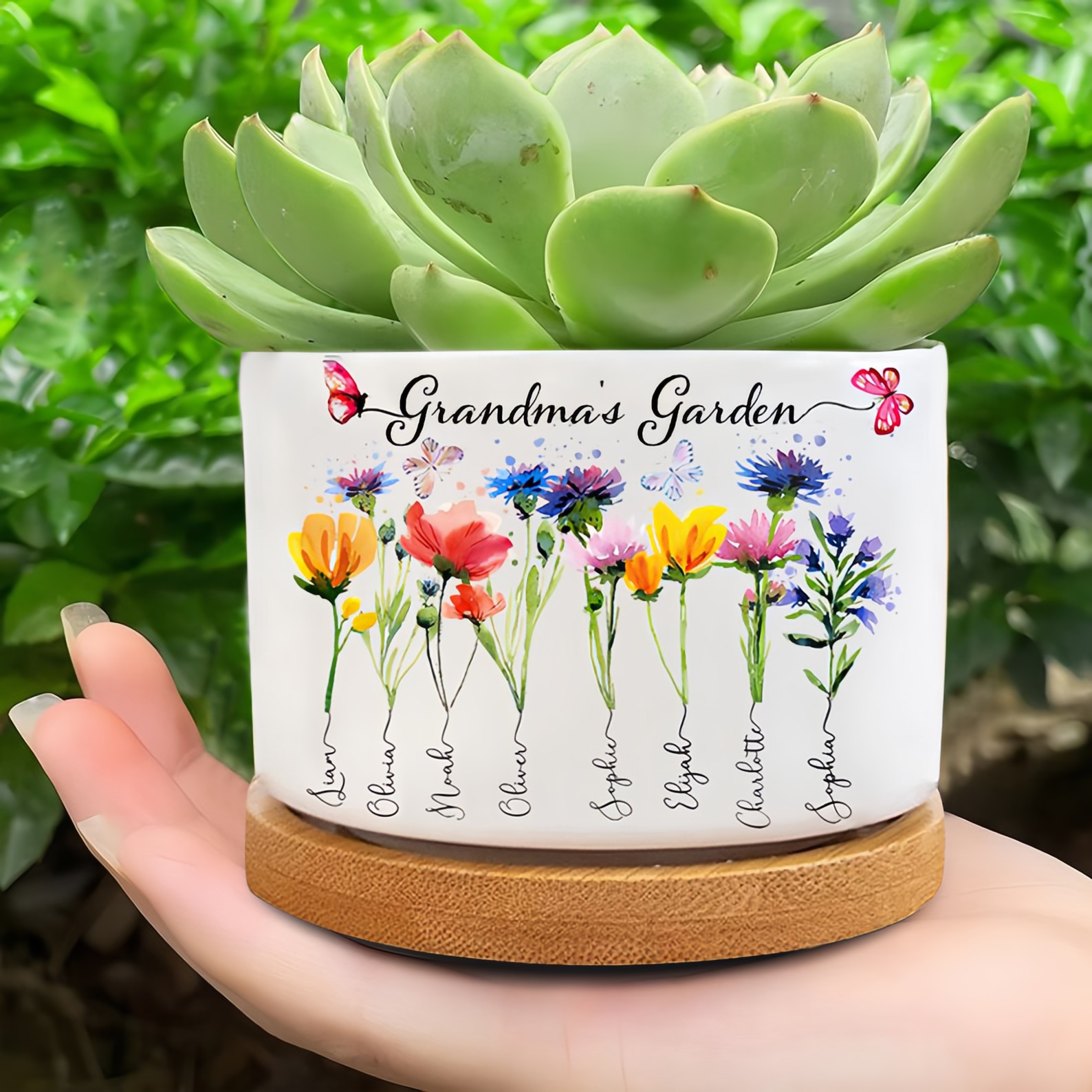 BEST SELLER❗❗Custom Grandma's Garden Birth Flower Pot with Grandkids Names Keepsake Gifts for Grandma Mom Mother's Day Gift