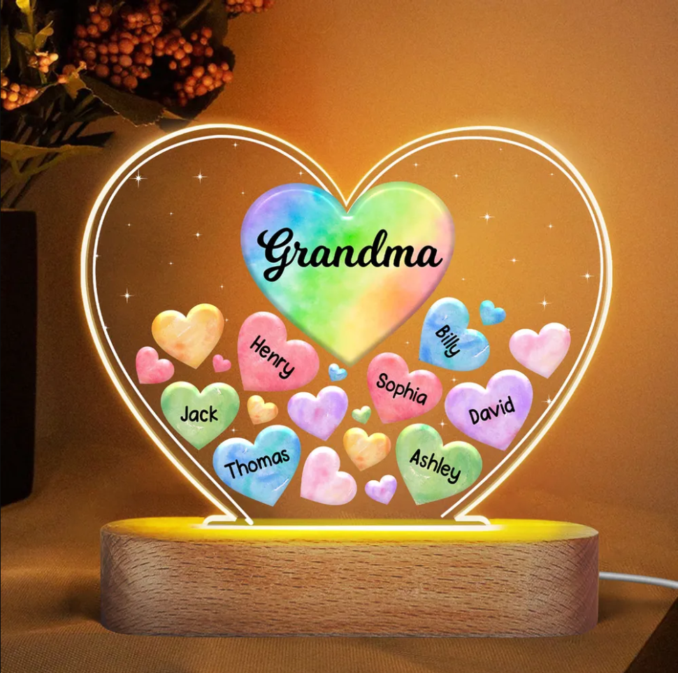 Personalized Cute Grandma Heart Light with 1-15 Kids Names for Grandma and Mom on Mother's Day.