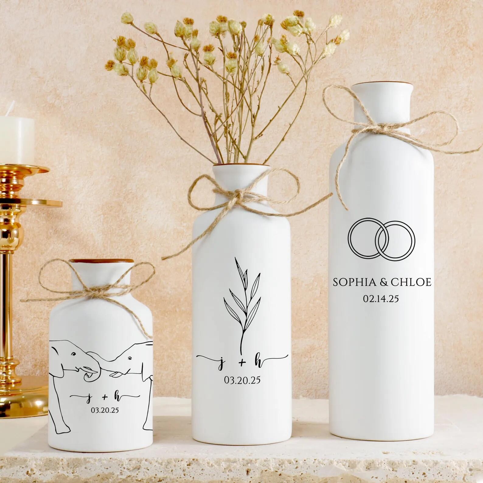 Personalized Engagement Ceramic Flower Vase Wedding Vase Set Perfect Gift for Newlyweds Engagement Anniversary or Bridal Shower