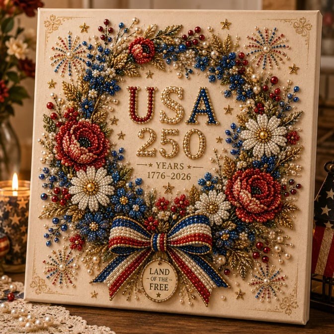USA 250th Anniversary DIY Pearl Painting Kit,Patriotic 3D Wall Art,Beginner-Friendly