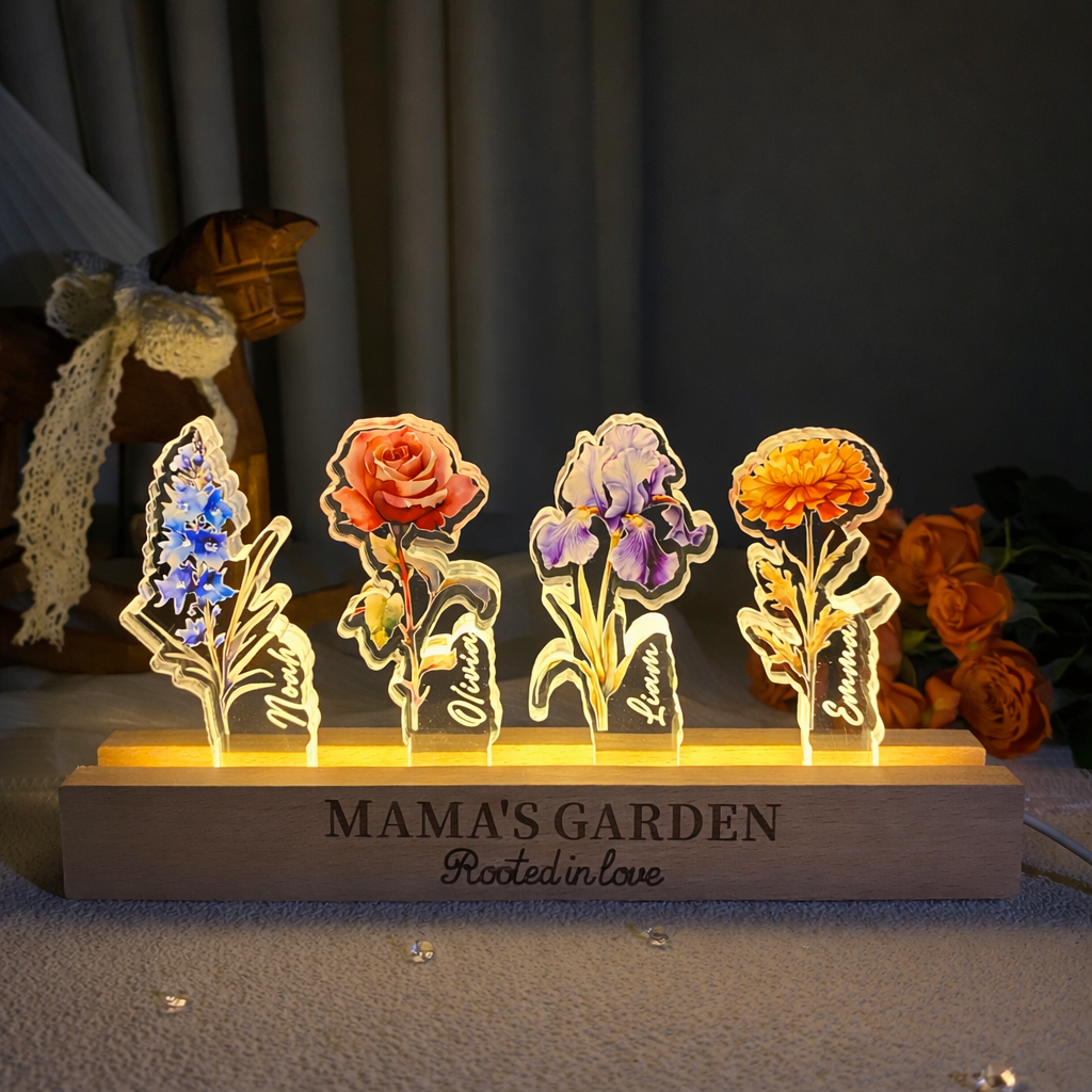 Custom Birth Flower Night Light with Kids Names Mother's Day Gift