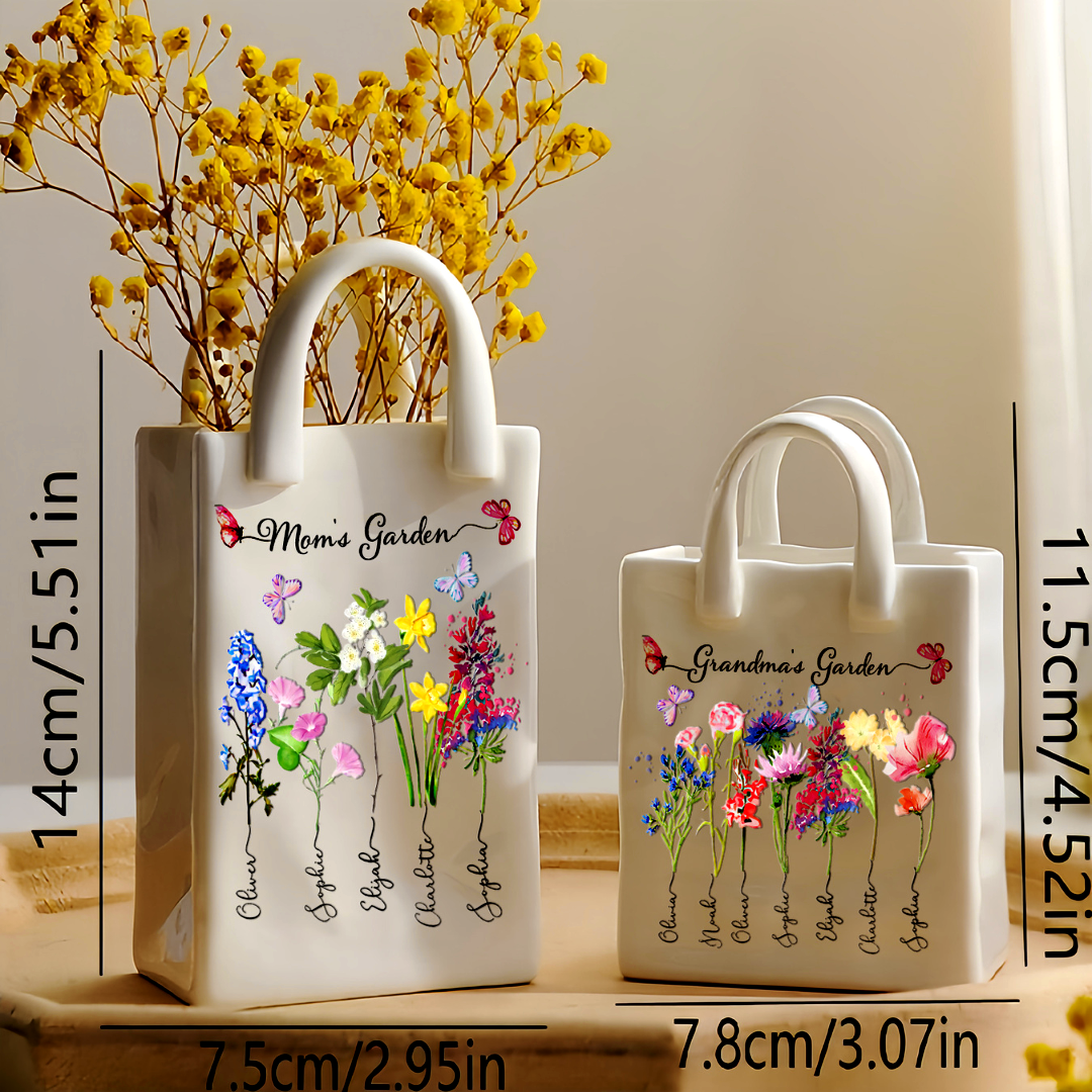 Custom Grandma's Garden Birth Flower Vase with Kids Names Keepsake Gifts for Grandma Mom Mother's Day Gift