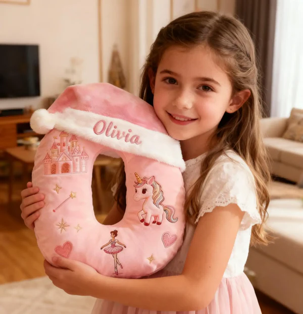 Personalized Alphabet Shaped Pillow with Magic Wand Pattern Beautiful Gift for Girls