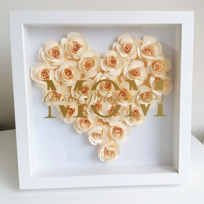 Mom Heart Shaped Monogram Flower Shadow Box Gift For Mothers