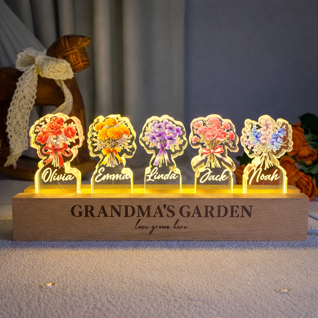 Custom Birth Flower Night Light with Kids Names Mother's Day Gift