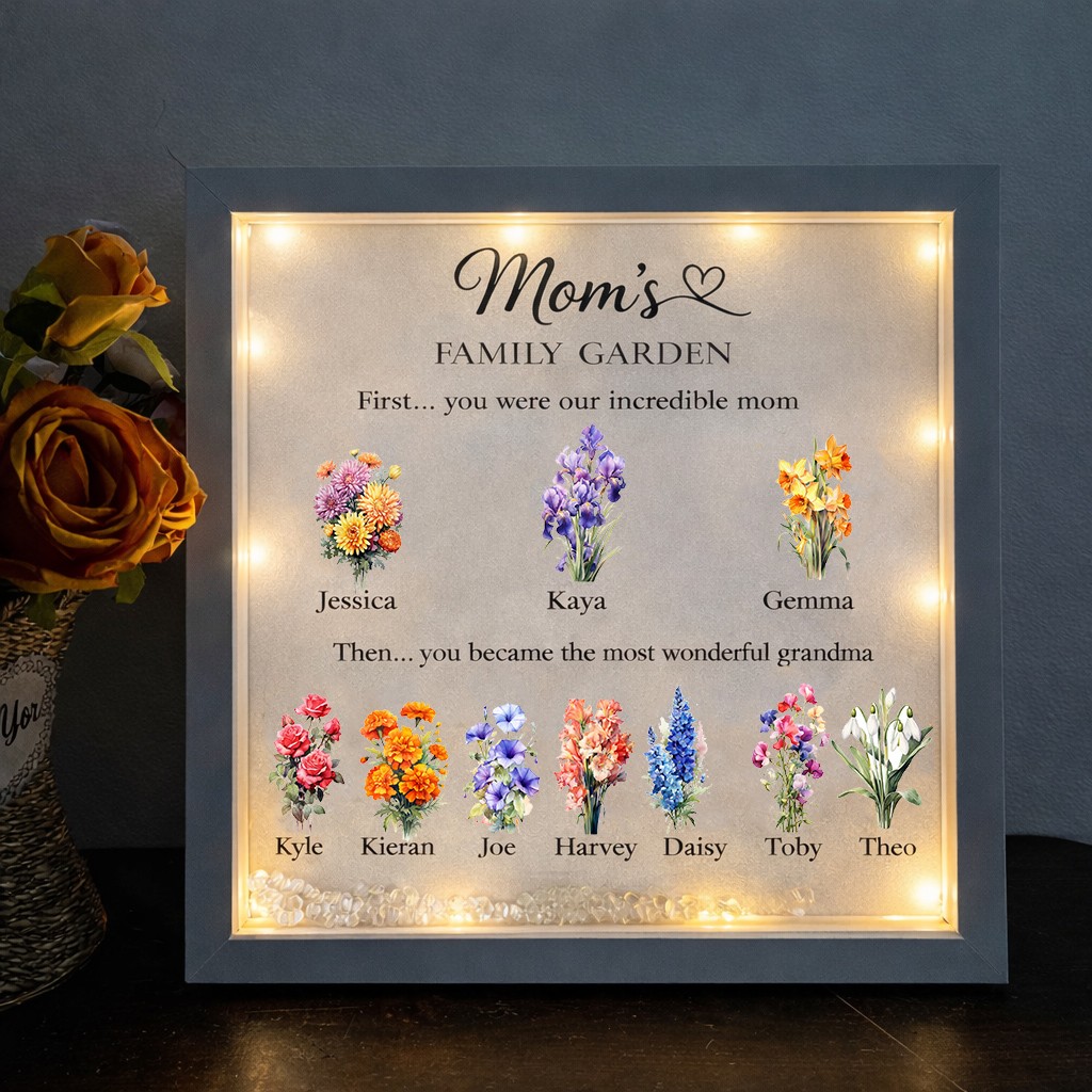 Custom Family Garden Birth Flower Frame With Grandchildren Name For Mother's Day Gift