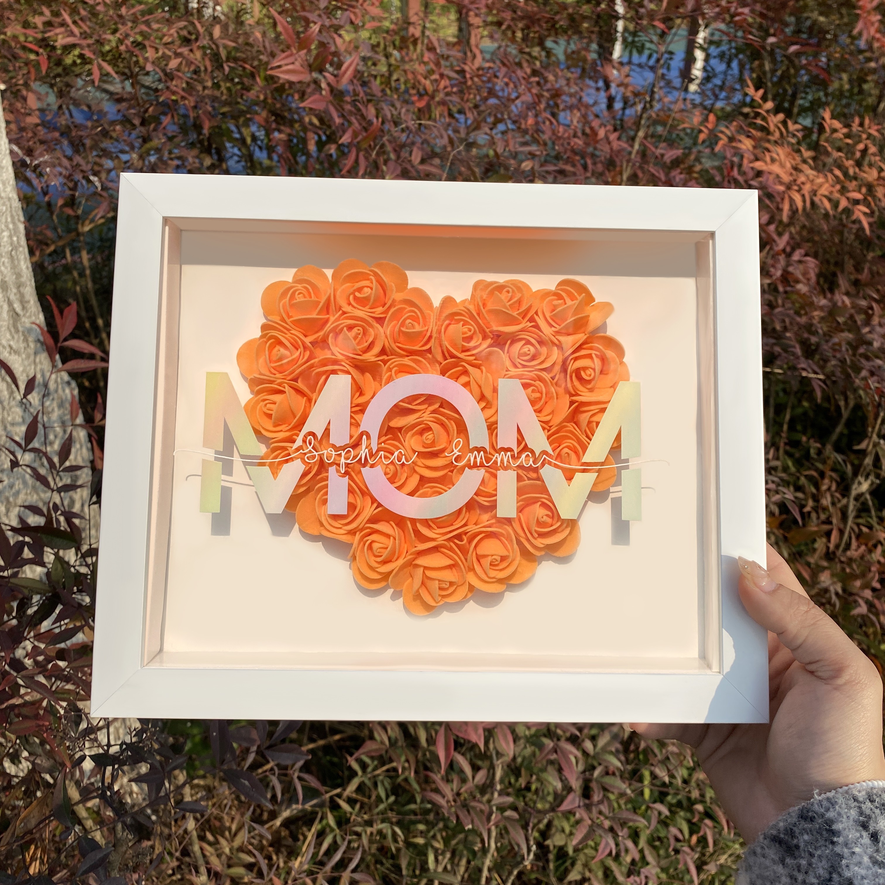 Mom Heart Shaped Monogram Flower Shadow Box Gift For Mothers
