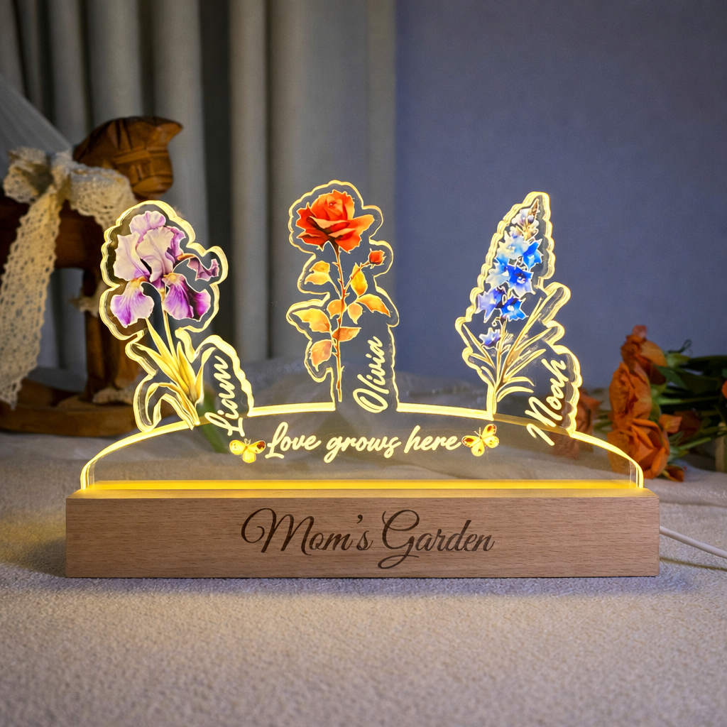 Custom Birth Flower Night Light with Kids Names Mother's Day Gift