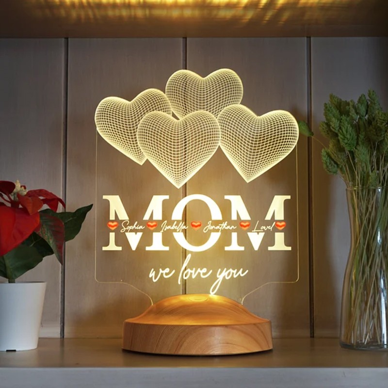 Personalized Made 3D Lamp with 1-15 Kids Names Gift Ideas for Christmas Mother's Day