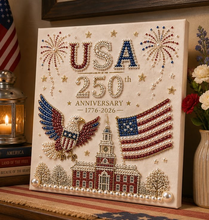 USA 250th Anniversary DIY Pearl Painting Kit,Patriotic 3D Wall Art,Beginner-Friendly