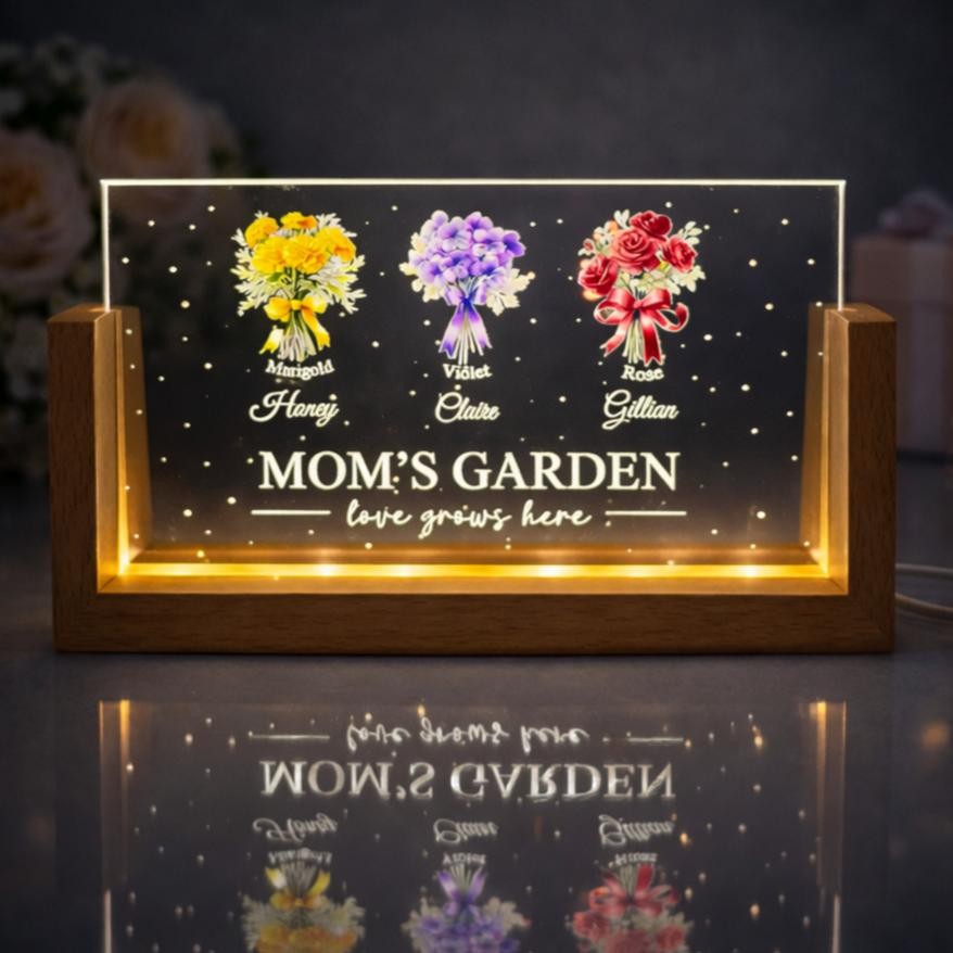 Custom Birth Flower Night Light with Kids Names Mother's Day Gift