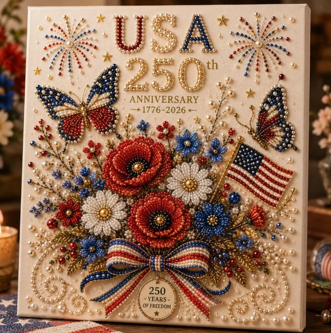 USA 250th Anniversary DIY Pearl Painting Kit,Patriotic 3D Wall Art,Beginner-Friendly