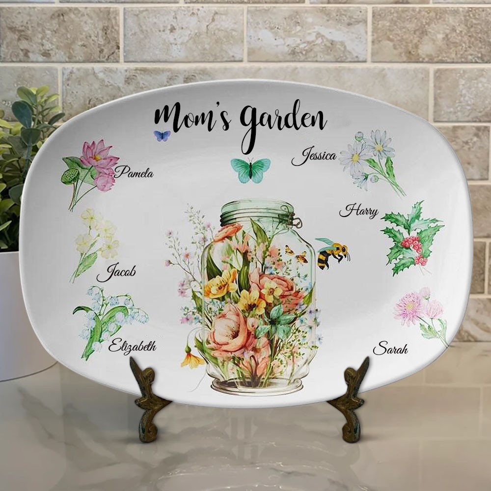 Personalized Grandma's/Nana's Garden Plate Birth Month Flower Platter With Grandchildren Names Mother's Day Gift For Grandma