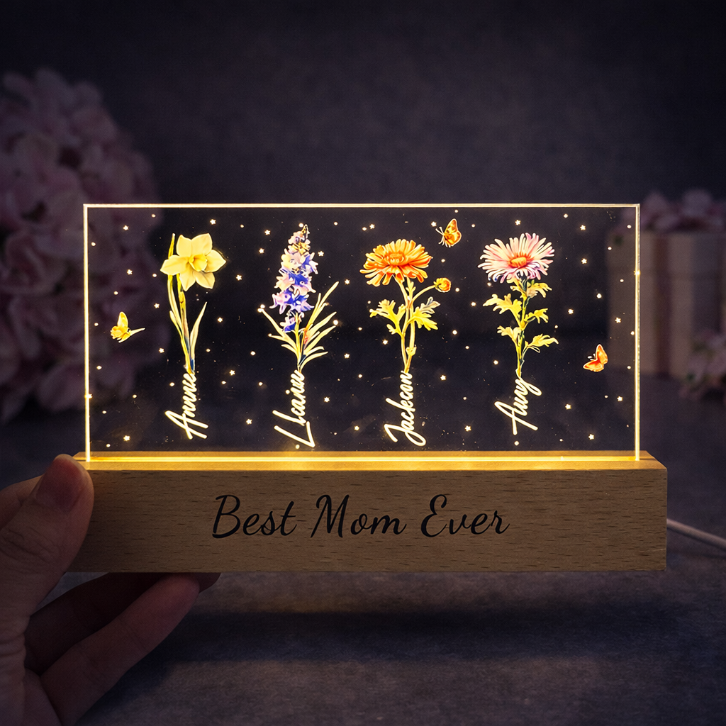 Custom Birth Flower Night Light with Kids Names Mother's Day Gift