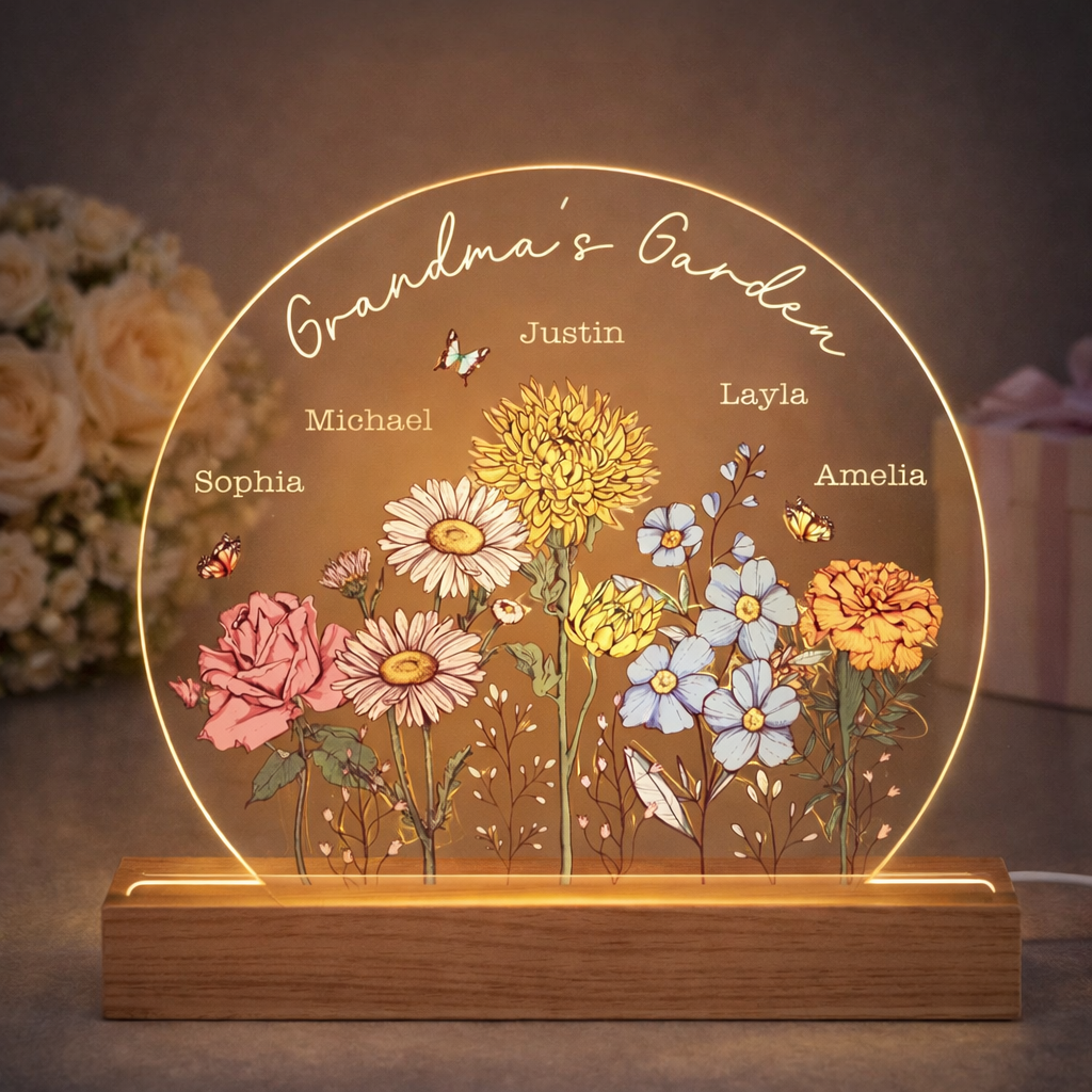 Custom Birth Flower Night Light with Kids Names Mother's Day Gift