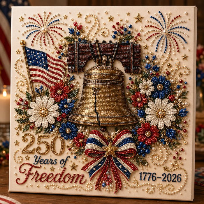 USA 250th Anniversary DIY Pearl Painting Kit,Patriotic 3D Wall Art,Beginner-Friendly