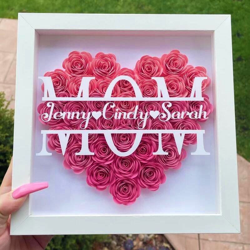 Mom Heart Shaped Monogram Flower Shadow Box Gift For Mothers