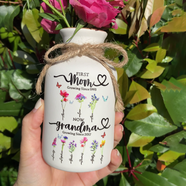 Custom Mom's and Grandma Two Generation Garden Vase Birth Flower Plant Vase With Names Mother's Day Gifts Heartful Gift for Mom Grandma