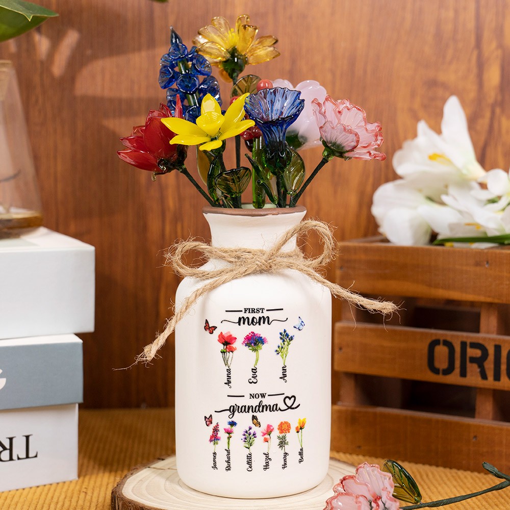 Custom Mom's and Grandma Two Generation Garden Vase Birth Flower Plant Vase With Names Mother's Day Gifts Heartful Gift for Mom Grandma
