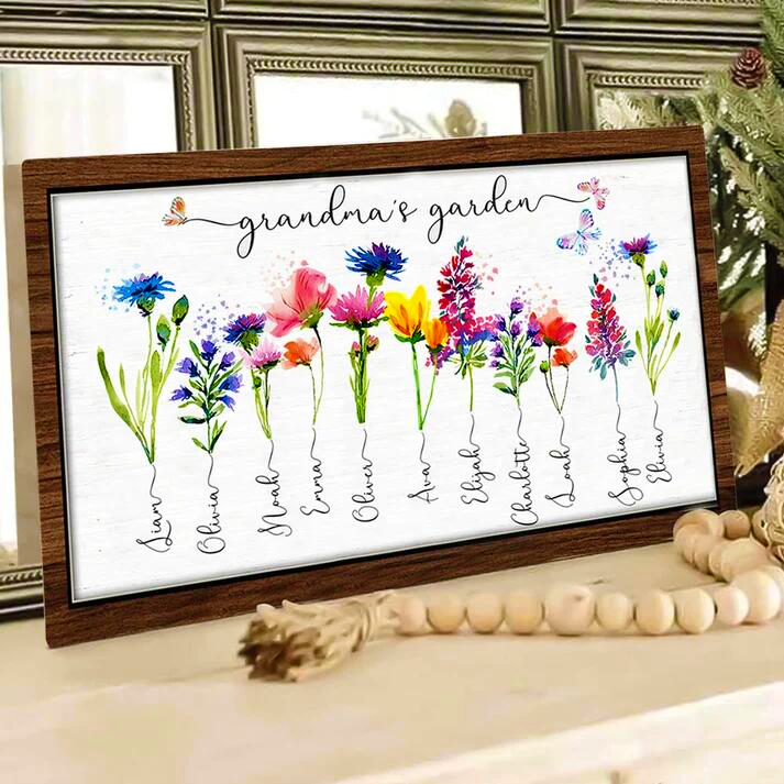 Personalized Grandma's Garden Frame Sign With Grandchildren Names and Birth Flower For Mother's Day Gift