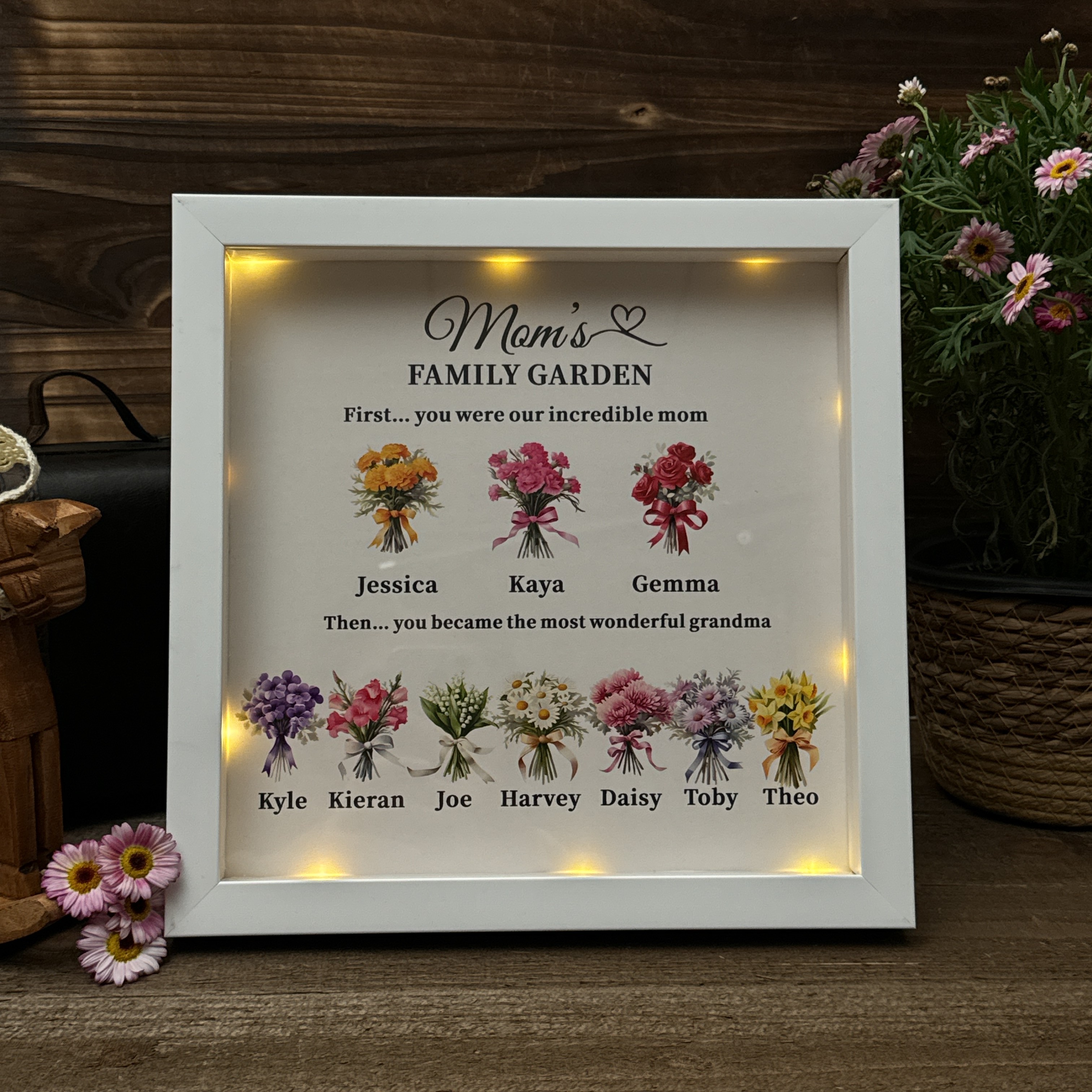 Custom Family Garden Birth Flower Frame With Grandchildren Name For Mother's Day Gift