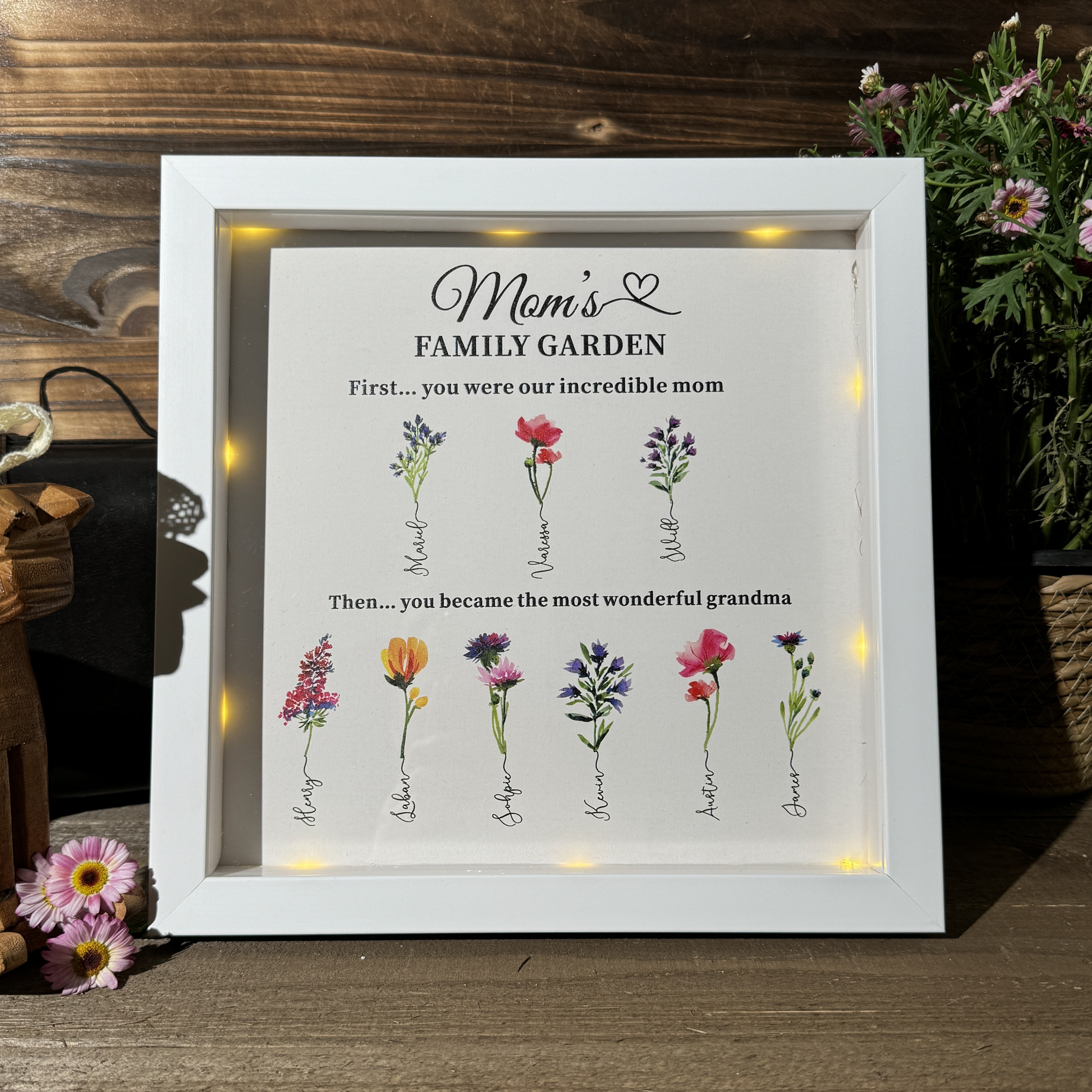 Custom Family Garden Birth Flower Frame With Grandchildren Name For Mother's Day Gift