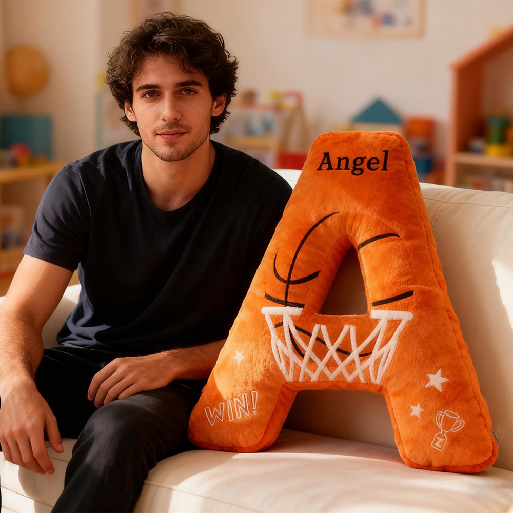 Personalized Graphic3DPrint Basketball Letter Shaped Pillow with Custom Name for Sports Fans