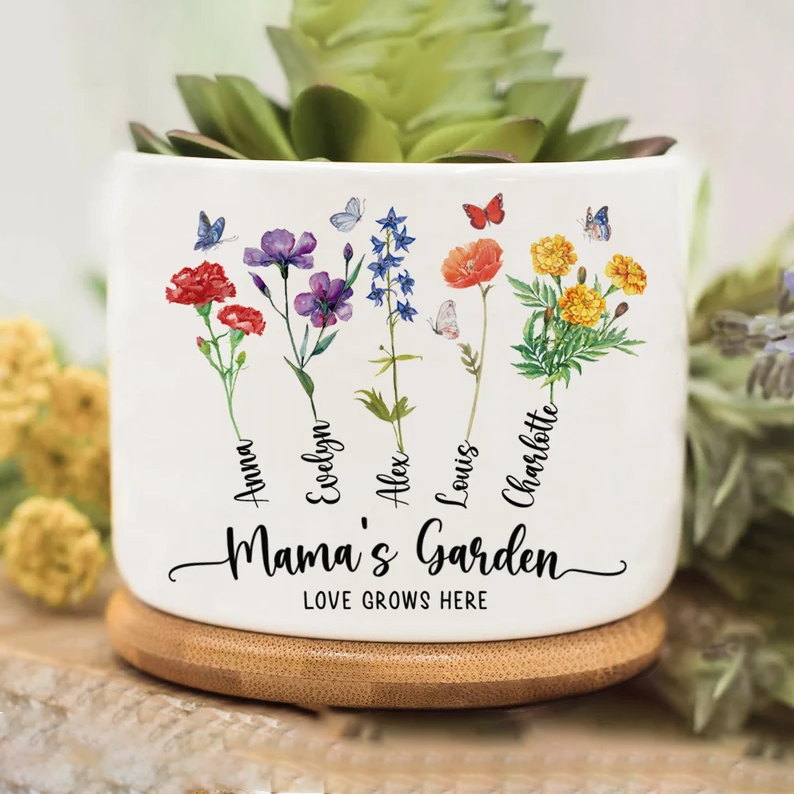 Personalized Grandma's Garden Birth Month Flower Pot Gift Ideas For Grandma Mother's Day