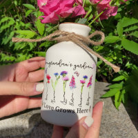 Personalized Grandma's Garden Birth Flower Vase With Kids Name For Mother's Day Gift