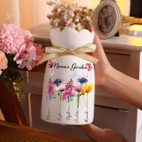 Custom Mom's Garden Plant Vase With Kids Name and Birth Flower For Mother's Day