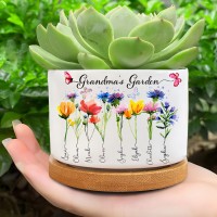 BEST SELLER❗❗Custom Grandma's Garden Birth Flower Pot with Grandkids Names Keepsake Gifts for Grandma Mom Mother's Day Gift