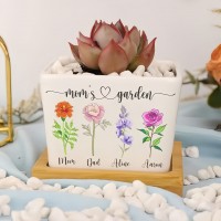 Custom Mom Garden Birth Flower Pots With Kids Name and Birth Flower Ideal Gifts for Mother's Day