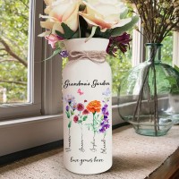 HOT SALE❗❗Custom Grandma's Garden Birth Flower Vase With Grandkids Name and Birth Flower Ideal Gifts for Mother's Day