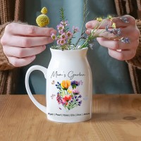 Custom Mom's Garden Birth Flower Vase With Kids Name and Birth Flower Ideal Gifts for Mother's Day