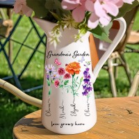 Custom Grandma's Garden Birth Flower Vase With Grandkids Name and Birth Flower Ideal Gifts for Mother's Day