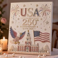 USA 250th Anniversary DIY Pearl Painting Kit,Patriotic 3D Wall Art,Beginner-Friendly
