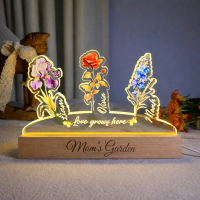 Custom Birth Flower Night Light with Kids Names Mother's Day Gift