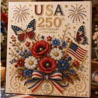 USA 250th Anniversary DIY Pearl Painting Kit,Patriotic 3D Wall Art,Beginner-Friendly