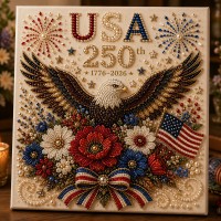 USA 250th Anniversary DIY Pearl Painting Kit,Patriotic 3D Wall Art,Beginner-Friendly