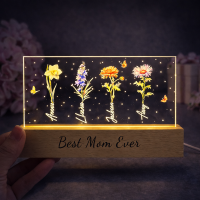 Custom Birth Flower Night Light with Kids Names Mother's Day Gift