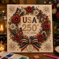 USA 250th Anniversary DIY Pearl Painting Kit,Patriotic 3D Wall Art,Beginner-Friendly